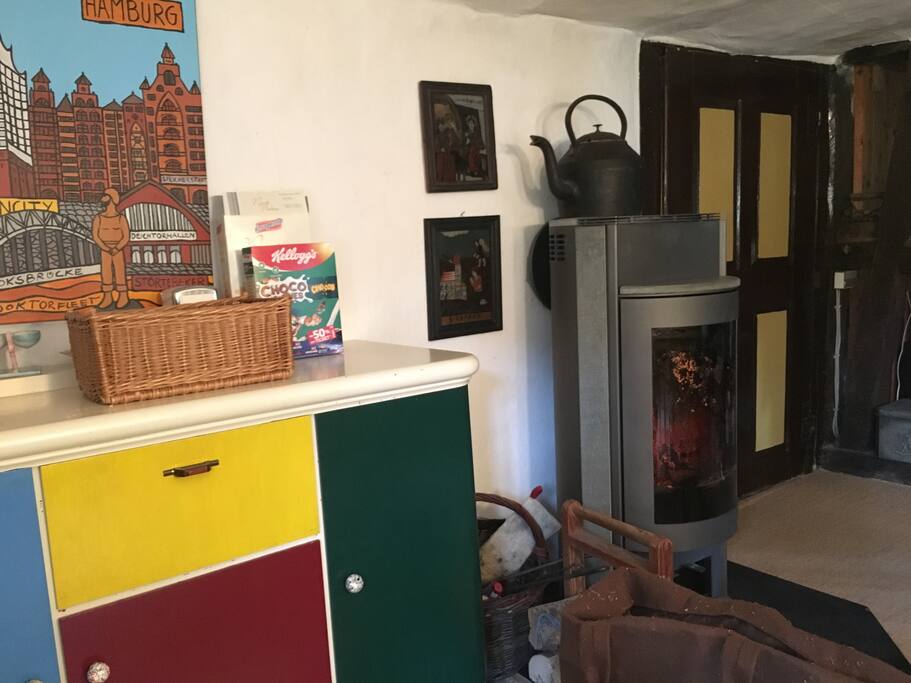 lounge with wood burner