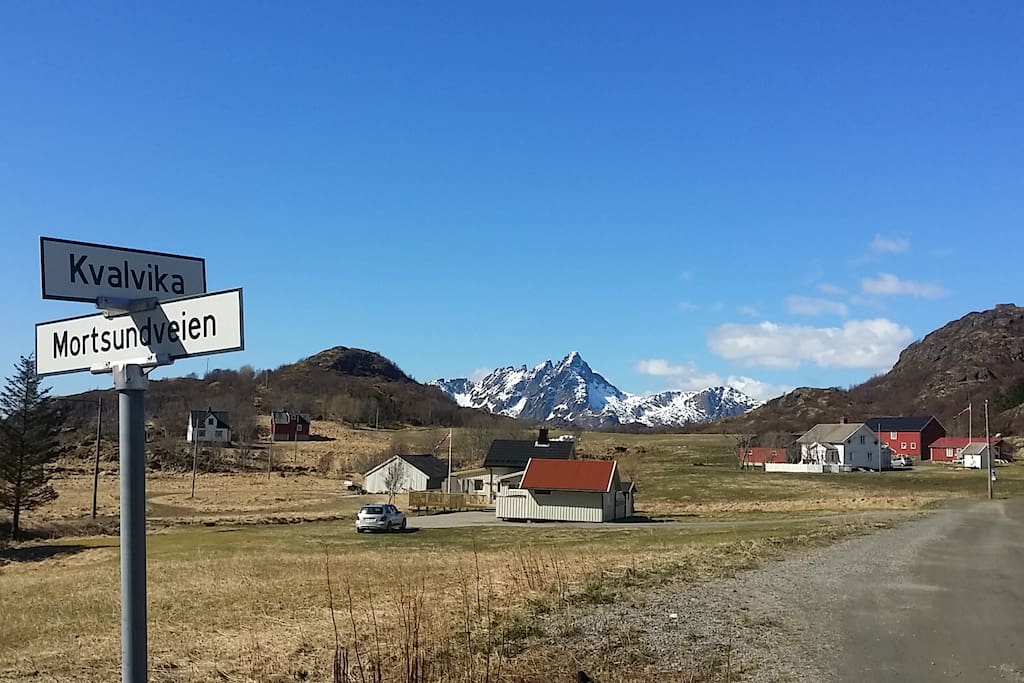 Easy to find, 200 m from the main road to Mortsund. Kvalvika road (not the famous Kvalvika beach, even though our private Kvalvika beach i quite nice to)