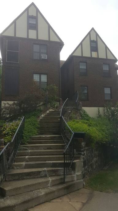 Front of the building with great brick exterior