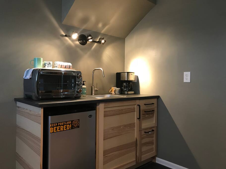 Kitchenette with convection oven, electric skillet and coffee pot
