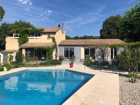 Air-conditioned villa with a pool on the edge of the forest