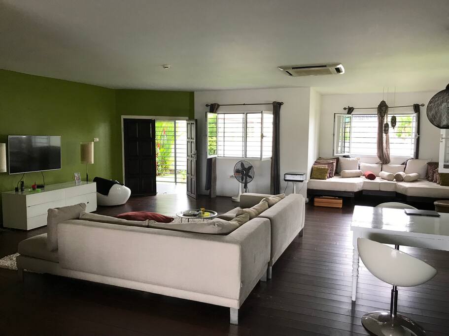 Luxurious Living Room with open dining space and Kitchen.