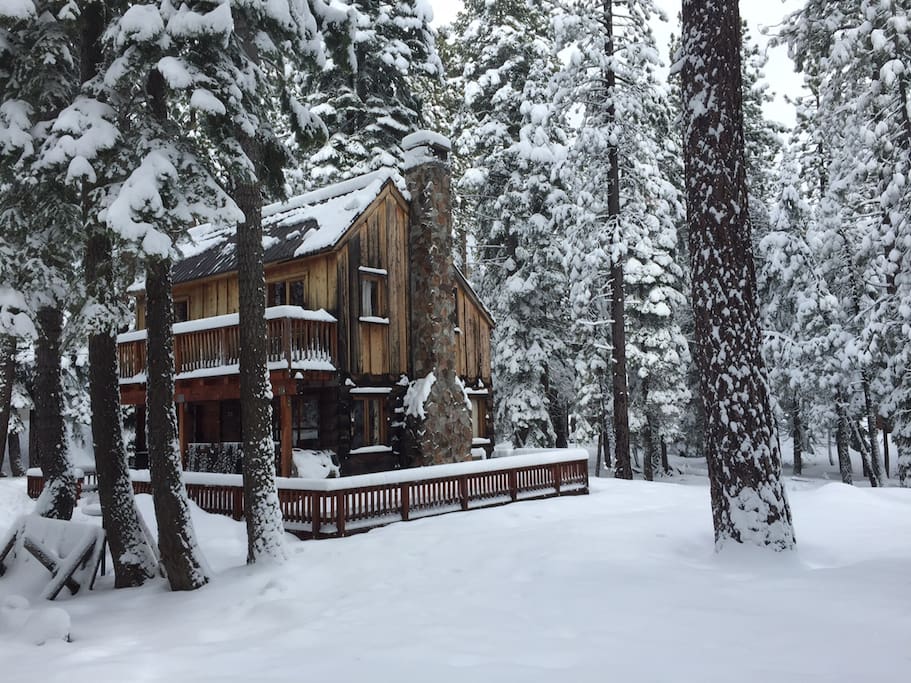 Tamarack Pines Classic Tahoe West Shore Cabin Winter Side View