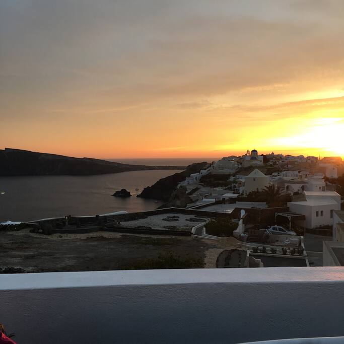 View to the village at sunset time.