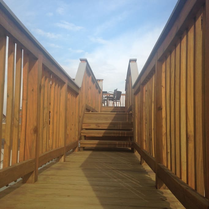 Walkway to rooftop deck