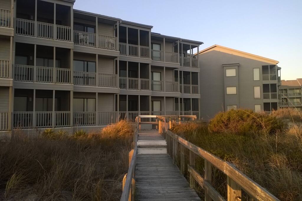 View of building from the beach.