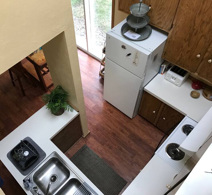 Looking into kitchen from the second floor.