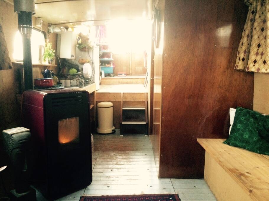 livingroom with woodpellet-stove