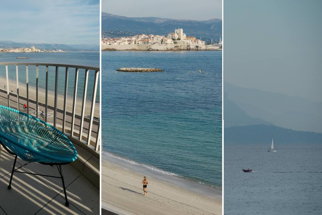 Ideal location for sport activities, jogging, water-sports and walks on the beach and the Cap d'Antibes/
Parfait pour faire du jogging seul sur la plage pieds nus, puis de la voile, ou de la marche au Cap d'Antibes
