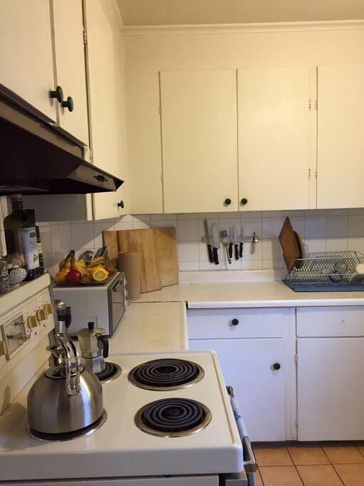 Bright, fully equipped kitchen.