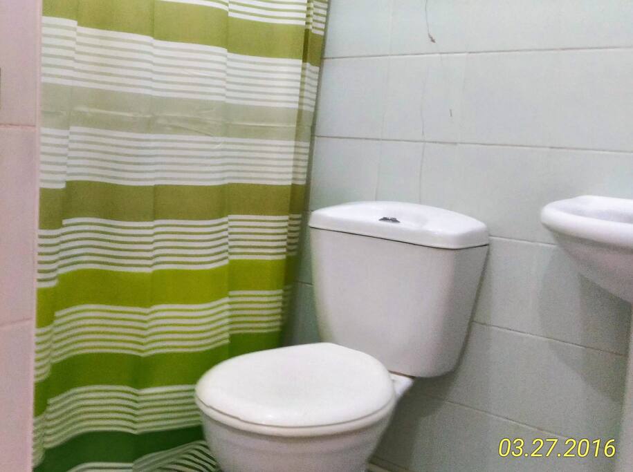 Flushing toilet, quite a novelty here.