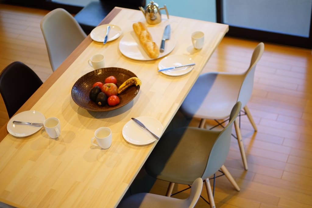 Modern dining table on casters