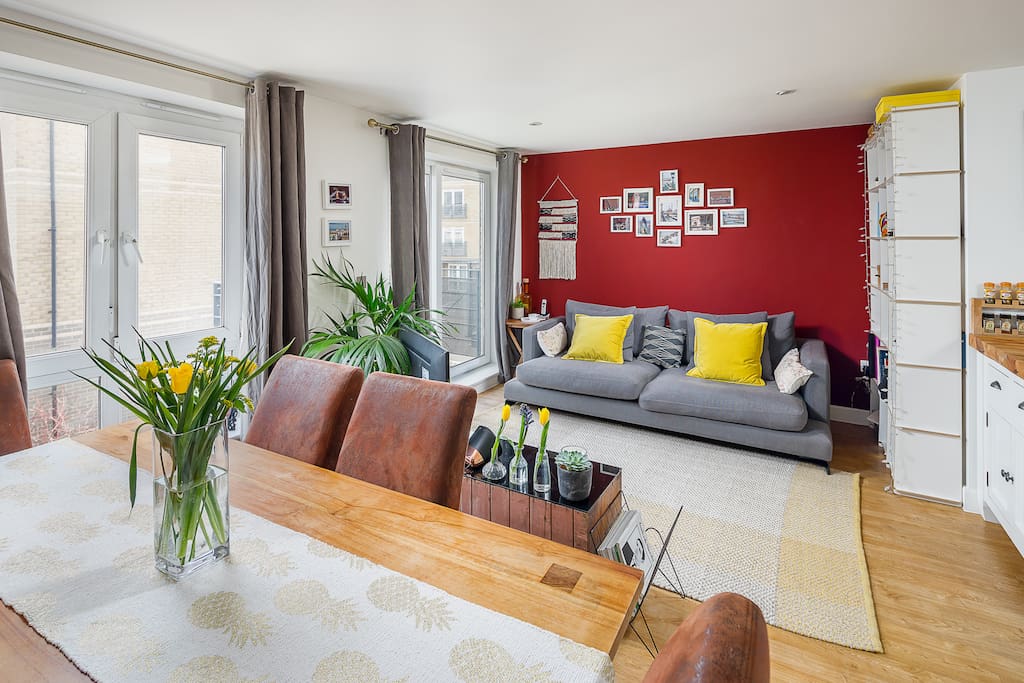 The open-plan plan living and dining area feels spacious.
