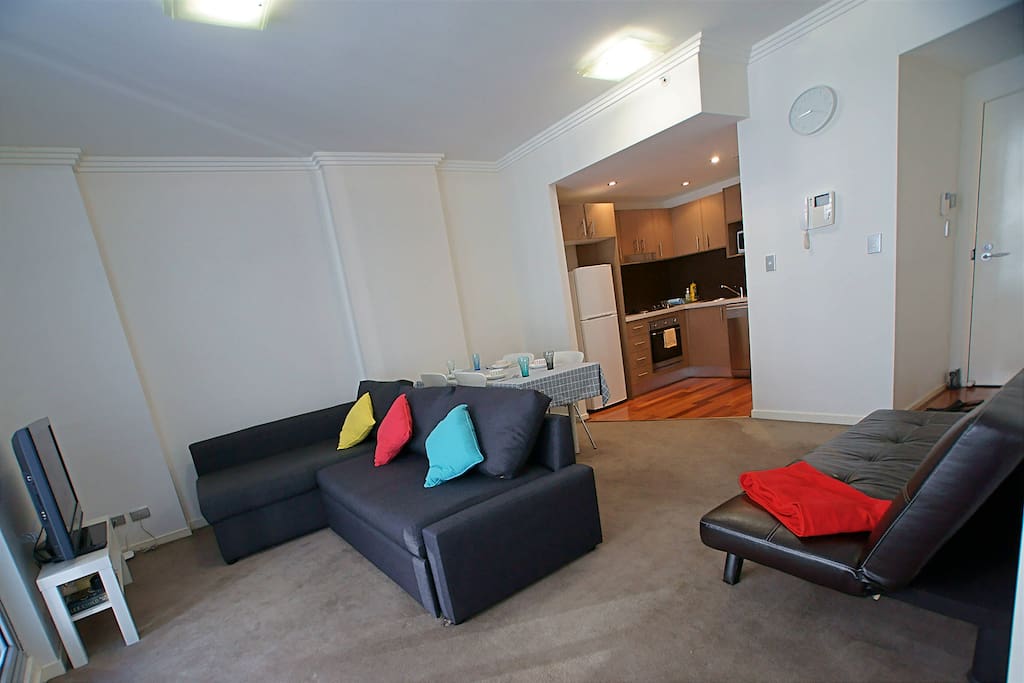 Big lounge room with 2 sofabeds