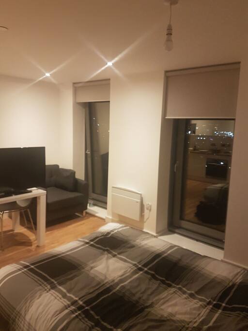 Sofa and desk. TV not included