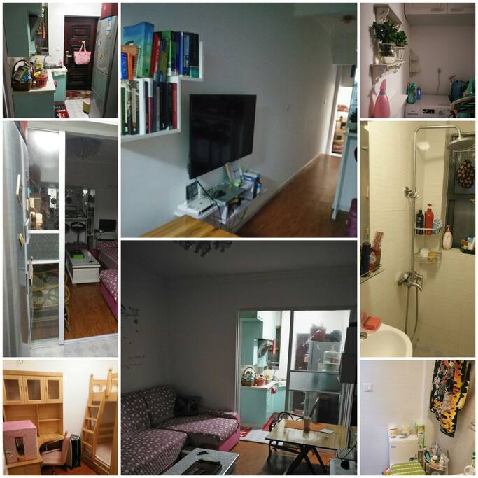 An overview of the living room, bathroom, kitchen and guest room