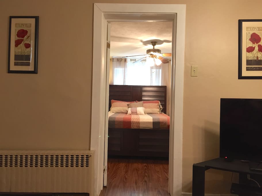The Master Bedroom is located off the living room