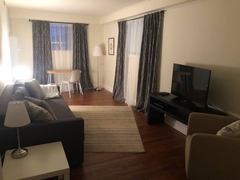 Living Room with TV and desk