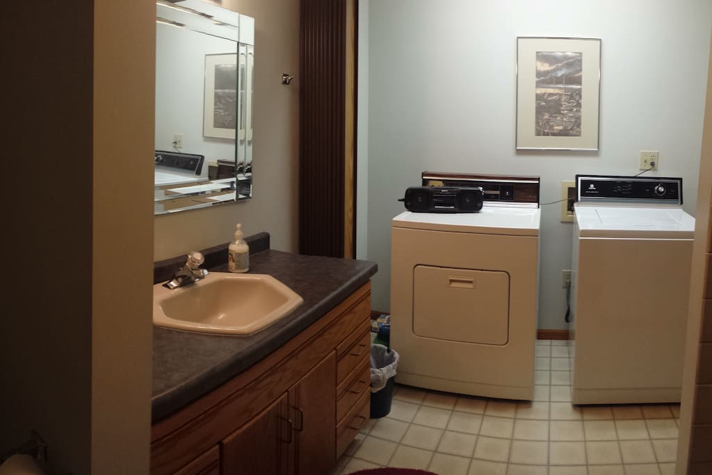 Laundry in shared bathroom.