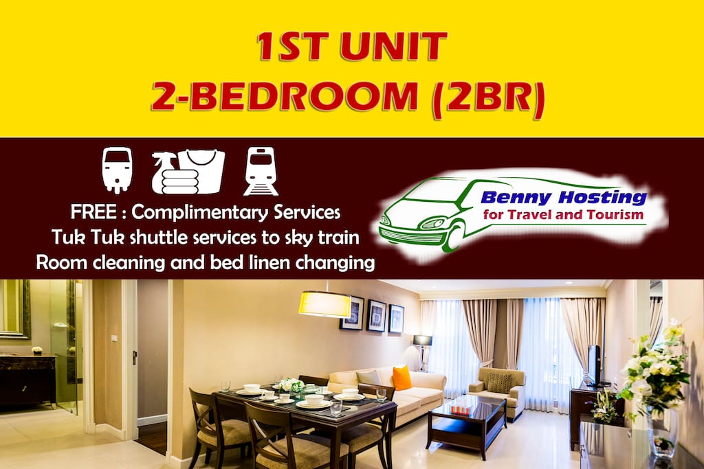 2BR UNIT: Two bedroom and two bathroom with a living room and kitchen