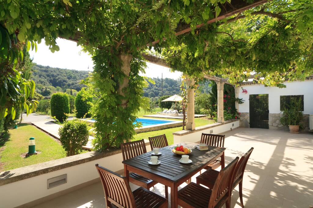 Shaded patio dining table