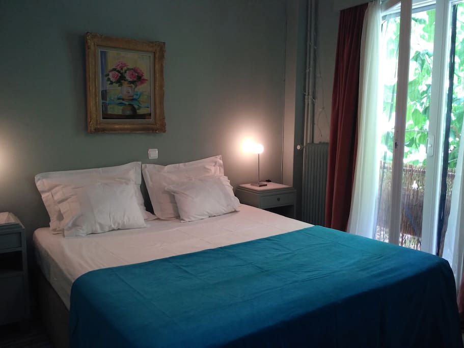 The sunny, comfortable master bedroom