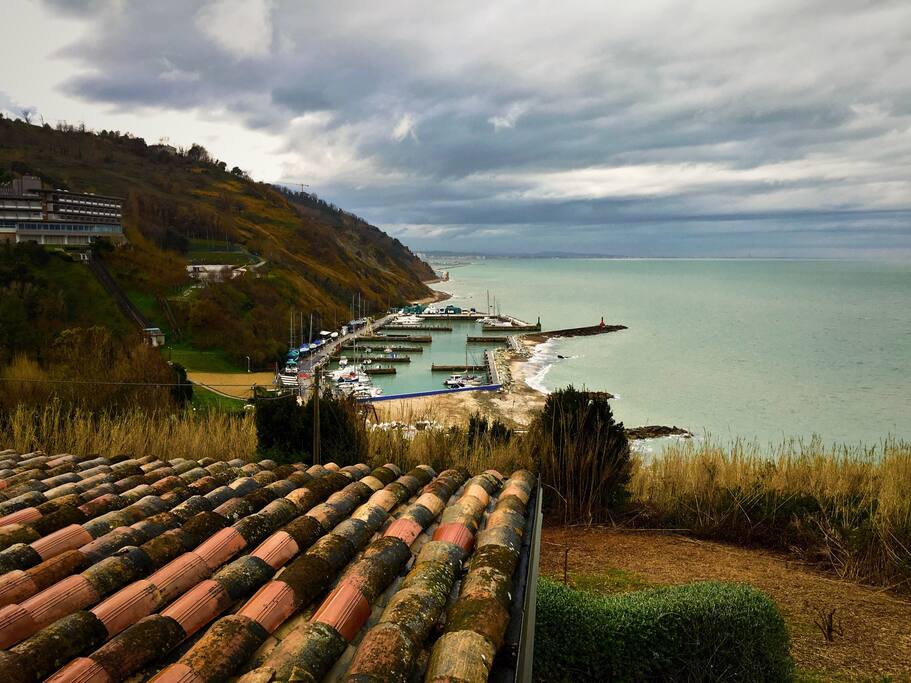 The view from the garden .It overlooks the port and the beach