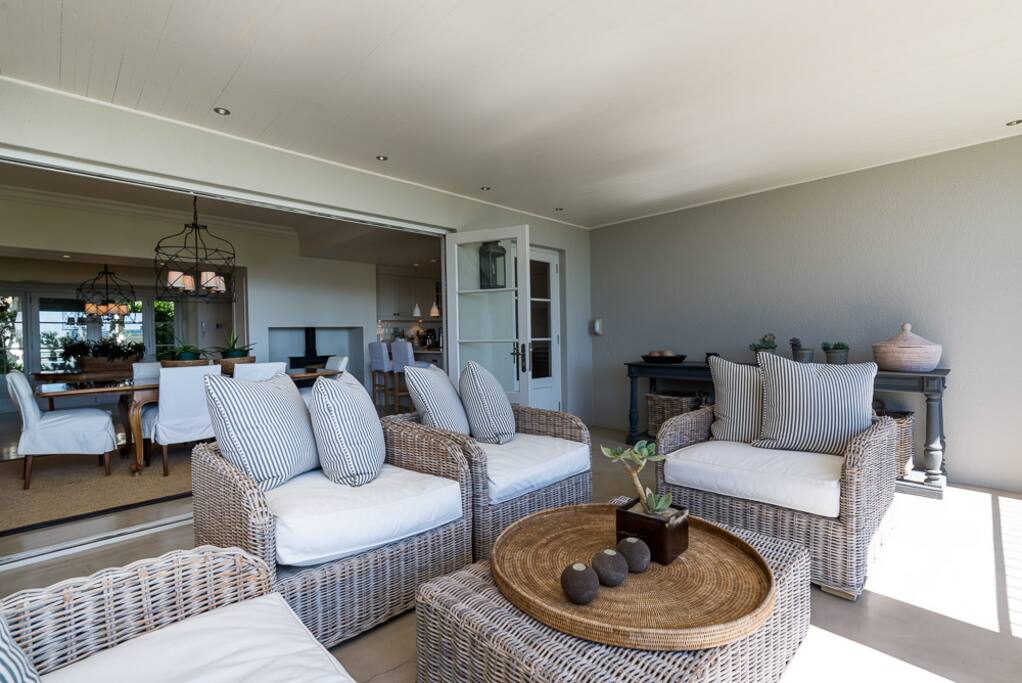 The covered deck looking toward the sea and sunsets