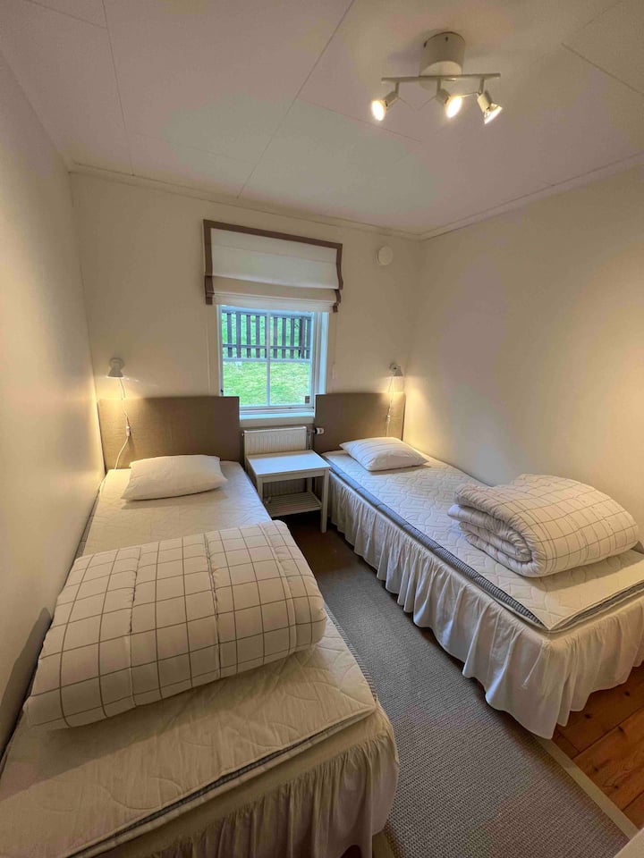 シングルベッドが2台ある大きなコテージのお部屋