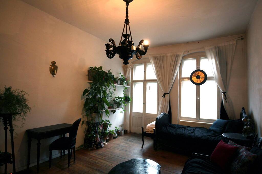 Living room with one single bed + two desks + 1 sofa