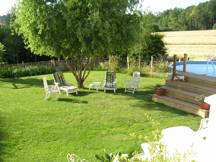 The cottage garden and pool.