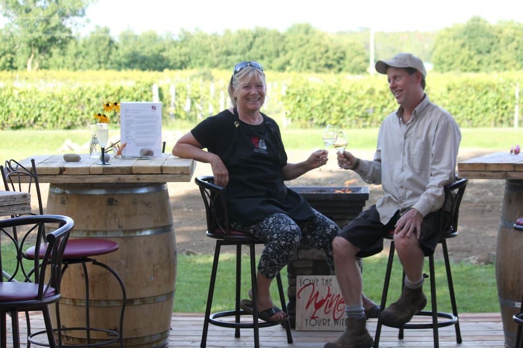 Your hosts Norene and Marc live next door - sitting on the winery patio overlooking the vineyard