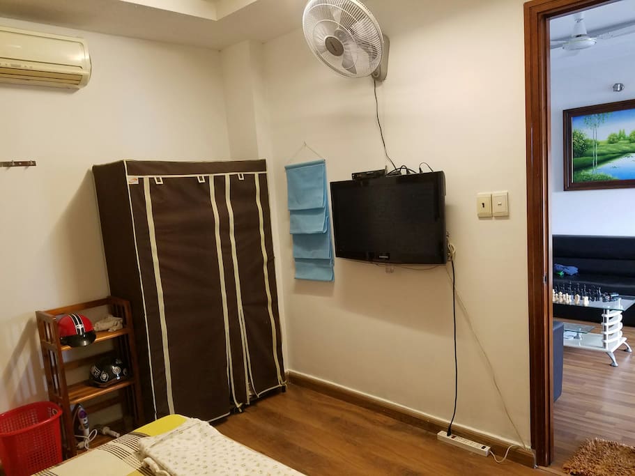 Your room{Queen size bed, closet, working desk, LCD TV, Fan, Air-conditioner, window, Towels, Iron }