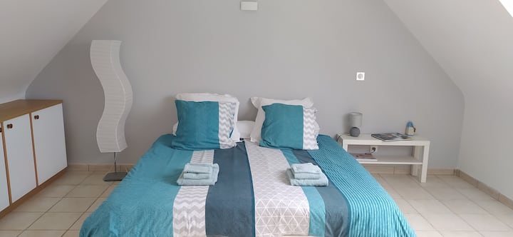 חדר גדול עם 2 90 מיטות שניתן לשלב כדי להציע מיטה ב -180