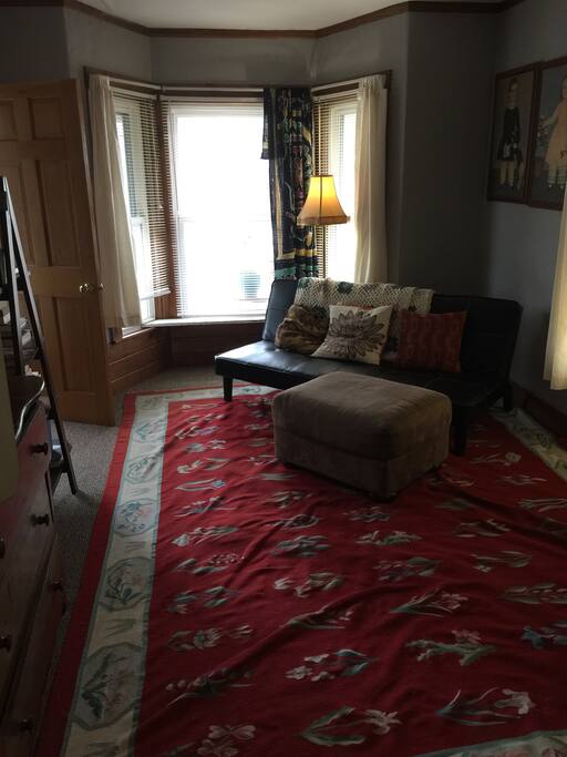 The front of the living area looking from the bedroom. This couch is also a futon bed.