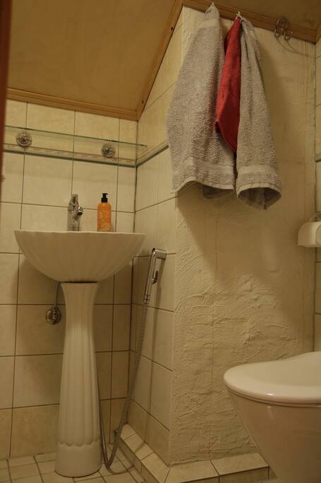 Restroom upstairs.
