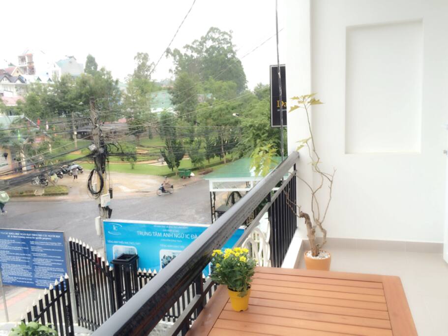Enjoy the view of the park with a cup of coffee from our balcony