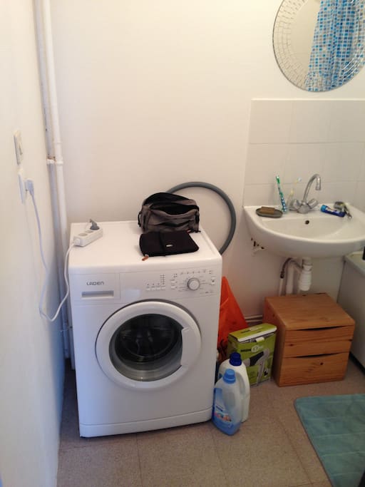 lave-linge dans la salle de bain