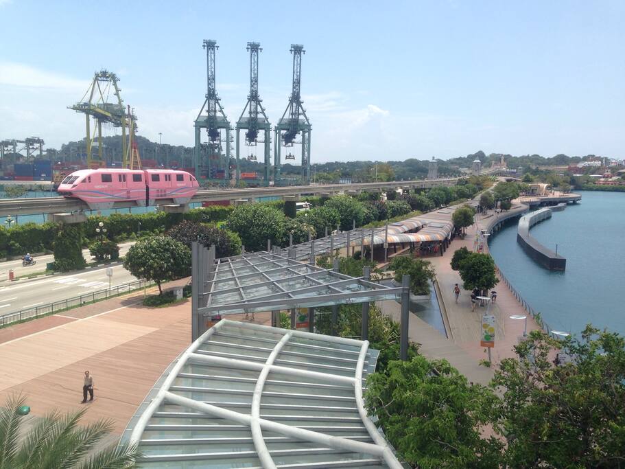 7 minutes away to Sentosa by taxi and 3 bus stops away to Sentosa Island, if you like to walk from my place to Universal Studios, it is 2.4KM away, leave home at 9am and you will reach there before 10am ( just in time as Universal Studio starts at 10am ). In the picture, you can take Sentosa express train ( pink color train ) or walk via Sentosa Boardwalk to Sentosa Island, we will tell you more..... maybe let's arrange for a morning run to Sentosa