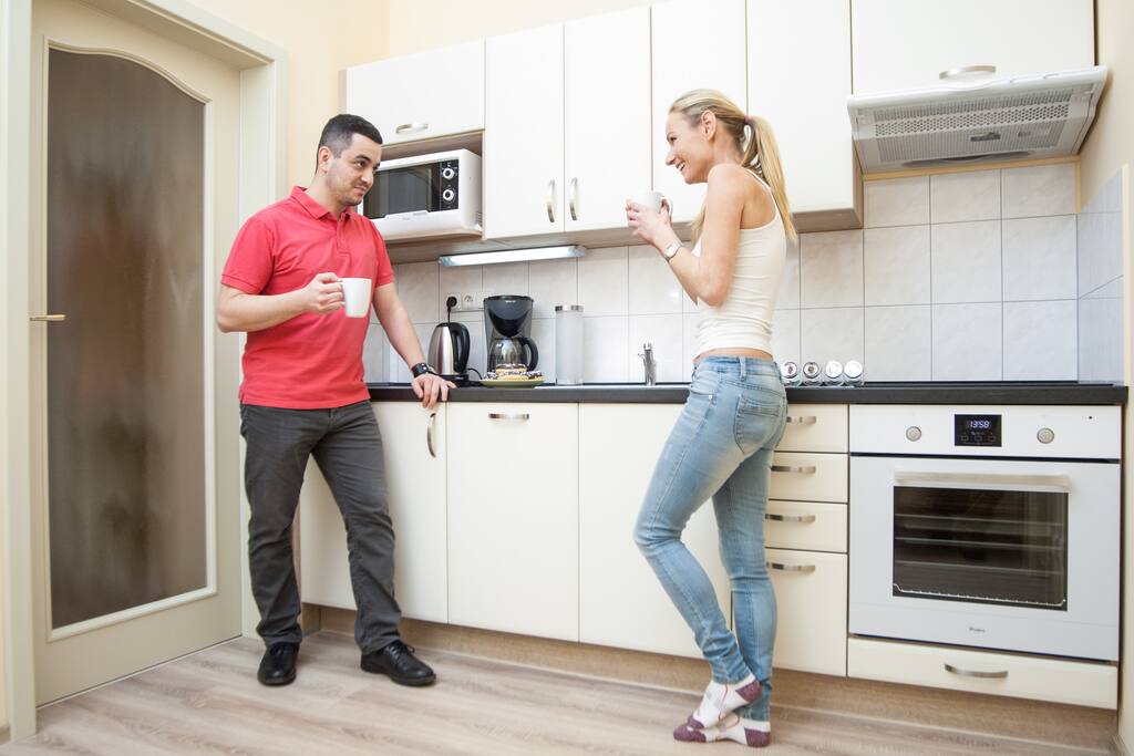 Clever kitchen with dishwasher, stove and all the equipment you might need.