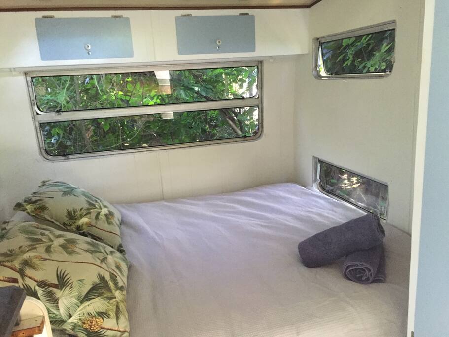 Extremely comfortable inner Spring Queen size mattress ensuring you to have the best sleep possible ! The tinted surrounding windows with curtains allow for a beautiful view from your bed, whilst providing privacy and keeping you nice and cool during the day.