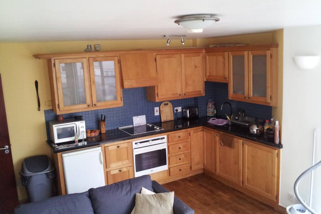 Kitchen and living area.