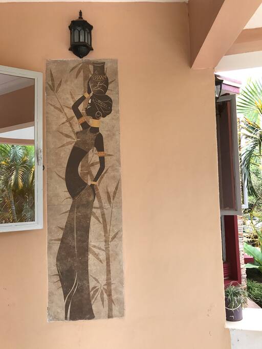 Artwork on porch wall