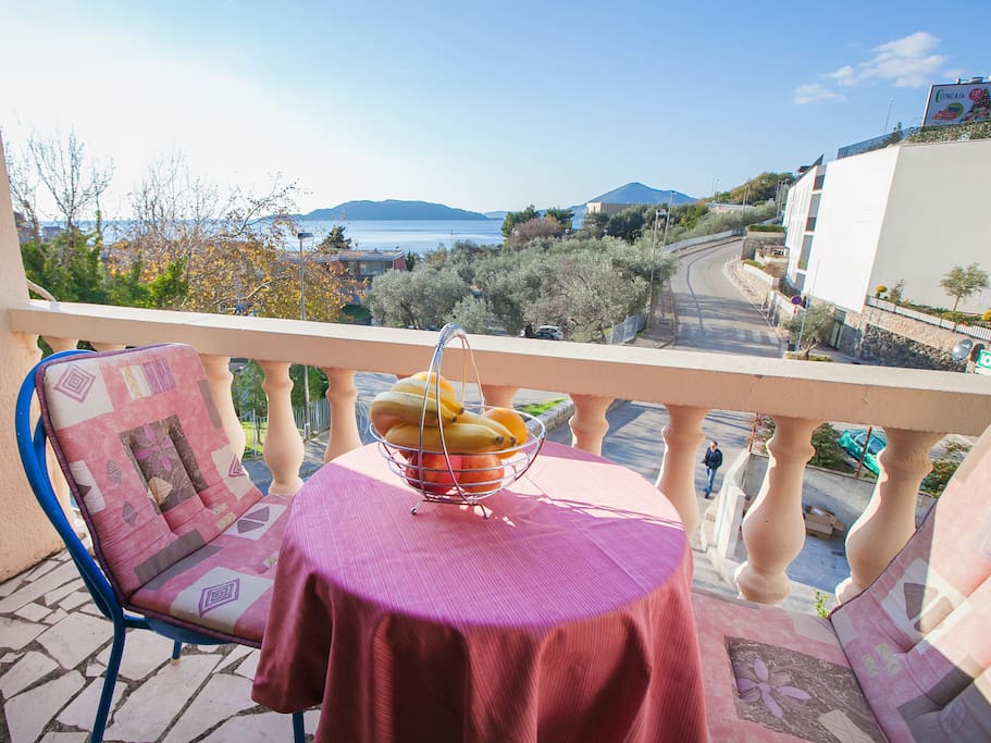 Private balcony with sea view. Przno beach is within a walking distance