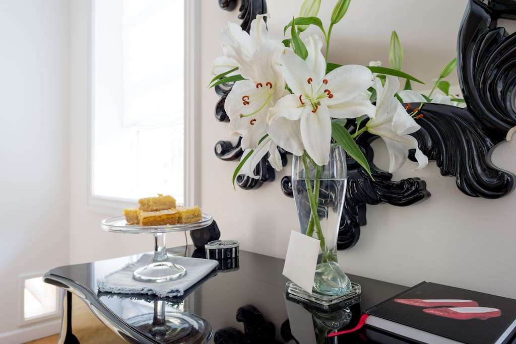 We believe it is always nice to be greeted with fresh flowers and home-made lemon bars