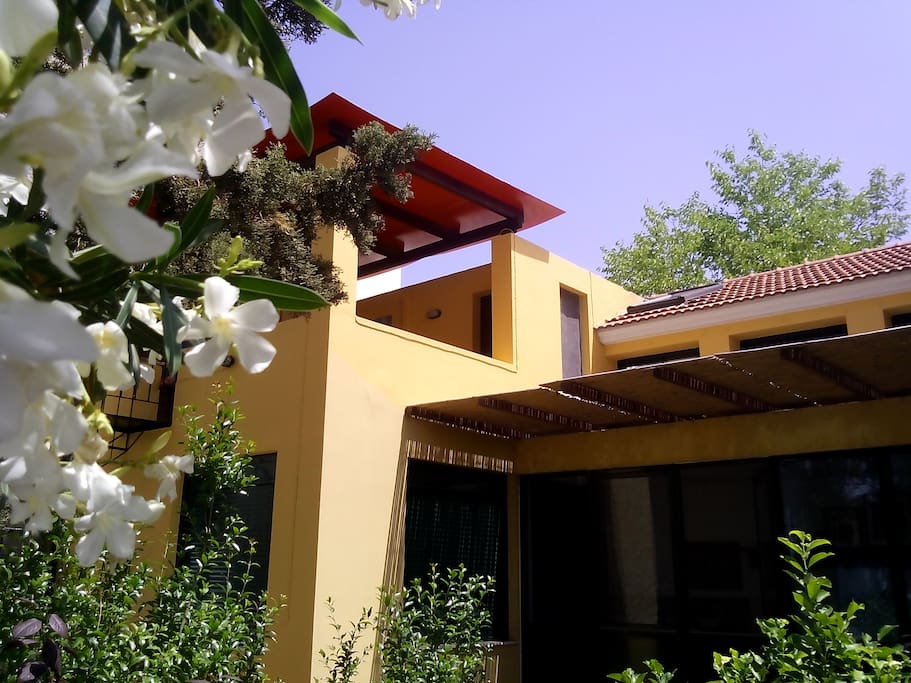 View of the terrace of the attic from the garden.