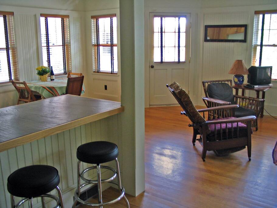 Open plan first floor -- The kitchen is to the left beyond the counter
