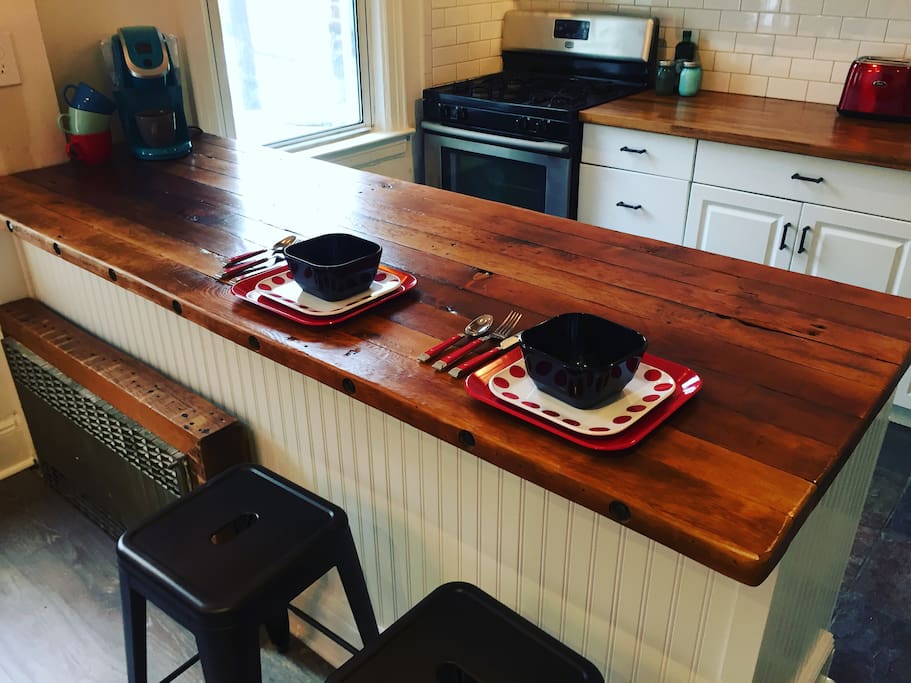 Reclaimed Breakfast Bar with Keurig, perfect for your morning wake up!