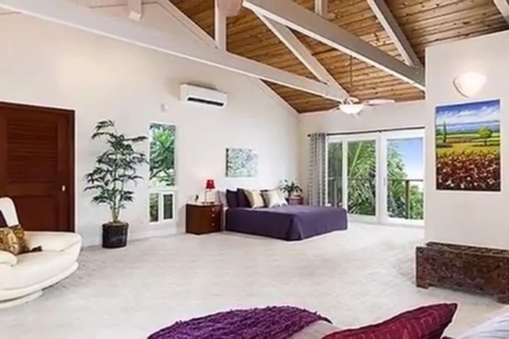 Vaulted ceilings, 2 outdoor balconies, walk-in shower, jacuzzi tub.