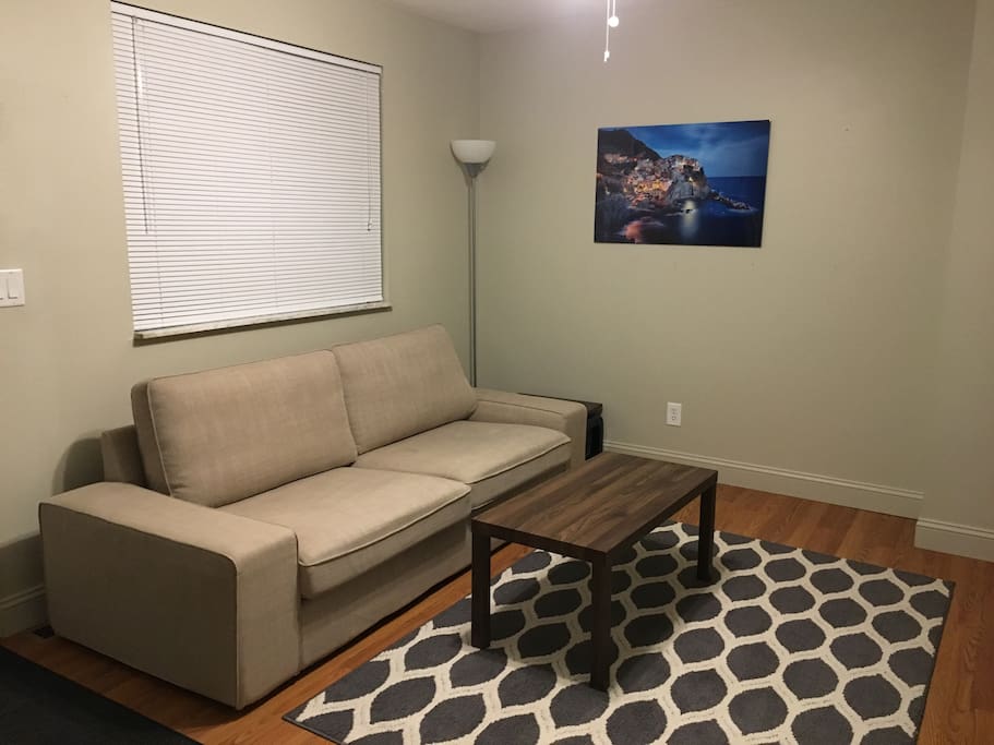 The large window lets in lots of natural sunlight or you can close the window and enjoy a quiet, cozy home away from home.